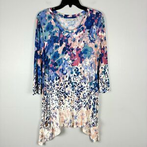 Logo by Lori Goldstein Tunic Long Sleeve Top M Pullover Pockets Multicolor